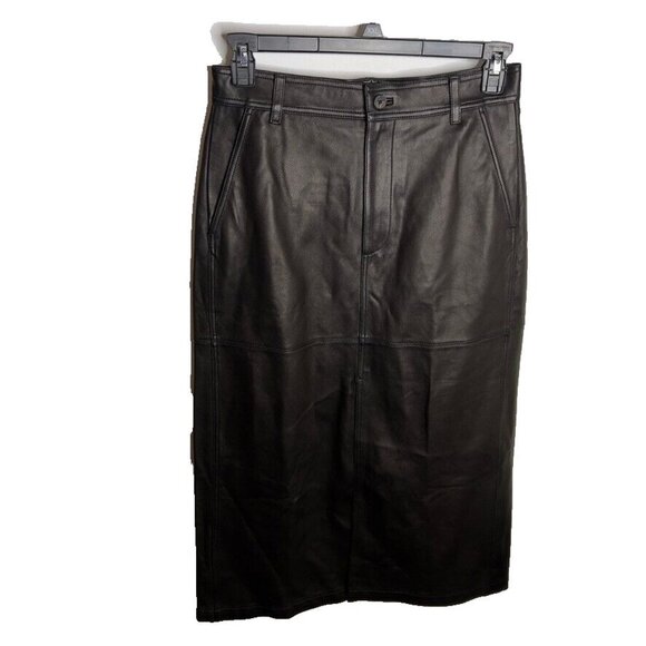 Madewell Womens $498 Leather Midi Skirt Black Size 14 NN408 - Picture 3 of 11